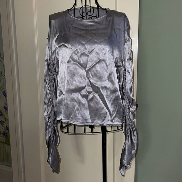 Zara silver top w ruching detail on L/S NWOT S - Picture 1 of 9